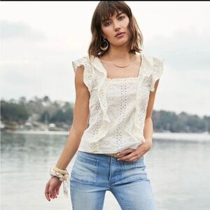 Spartina 449 Taralynn Eyelet Top size M ivory